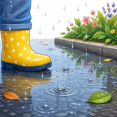 Soft raindrops gently hit the street.