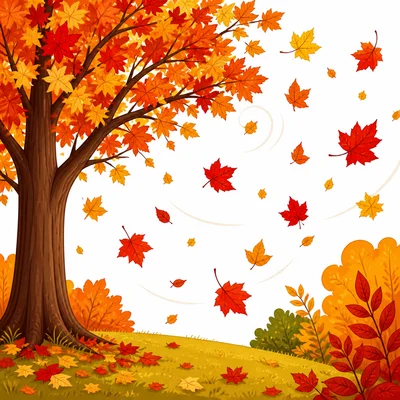 Red and yellow leaves fall in autumn.