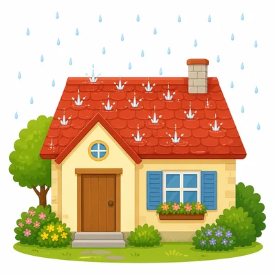 Gentle raindrops lightly hit a roof.
