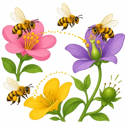 Bees help flowers make fruit by carrying pollen.