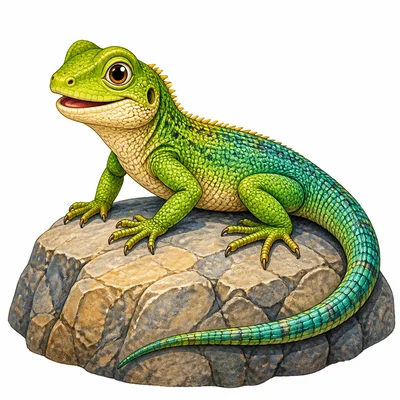 A lizard with dry scaly skin sits on a rock.