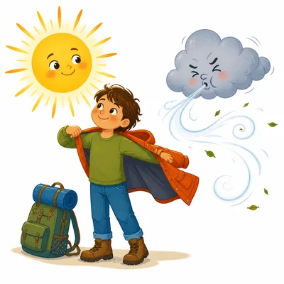 Warm sunshine helps a traveler take off a coat.