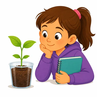 A child watches a seed grow into a sprout.