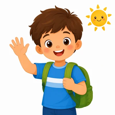 A smiling child waving hello.