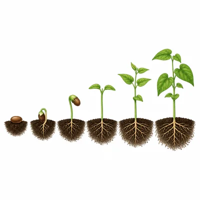 A sequence of plant growth stages in order.