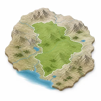 A shaded land area marked as a territory.