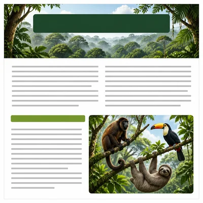 A rainforest article page with a title area and a smaller animal section heading.