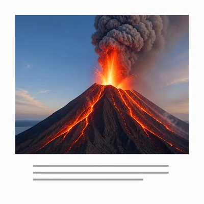 A page showing a volcano picture with caption lines underneath.