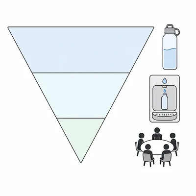 A blank inverted pyramid planning organizer with icons for water bottle stations and student council.