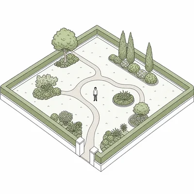 A person stands inside a large garden.