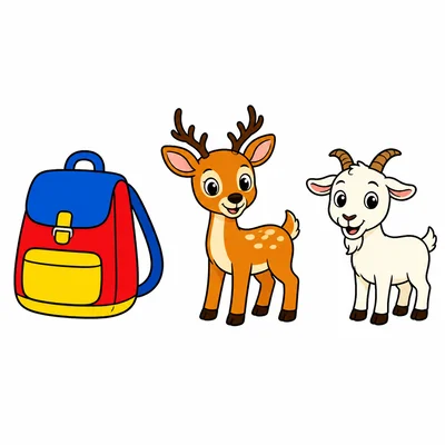 A bag, a deer, and a goat.