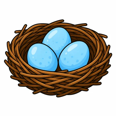 A bird nest with eggs.