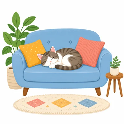 A cat sleeping on a sofa.