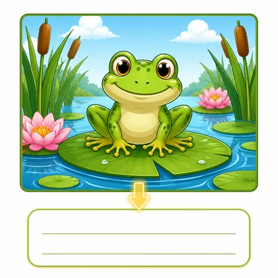 A frog picture with a blank caption area underneath.