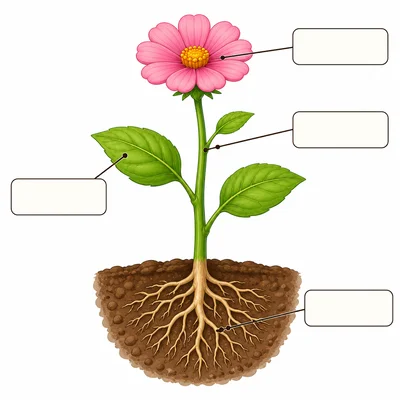 A plant diagram with pointer lines to blank labels.