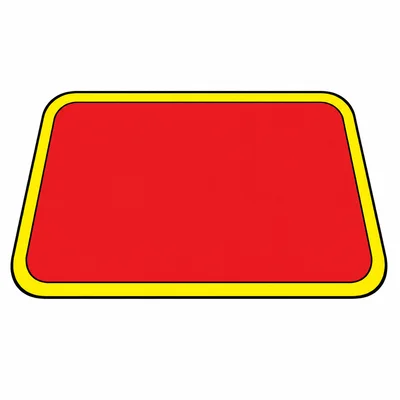 A red floor mat with a yellow border.