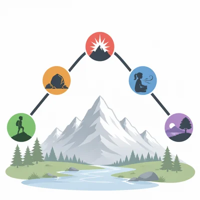 A five-part plot mountain organizer with icons for each stage of a story.