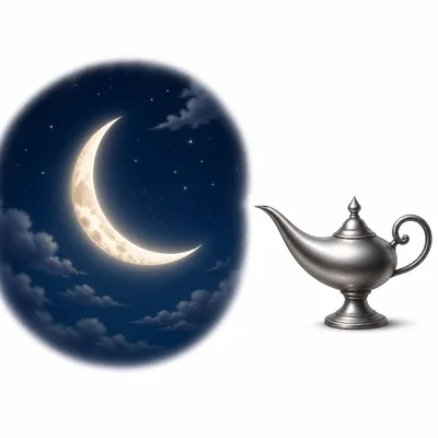 A moon shown like a silver lamp in the sky.