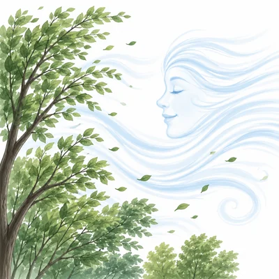 Wind with a subtle face blowing through trees.