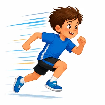 A child running quickly with motion lines.