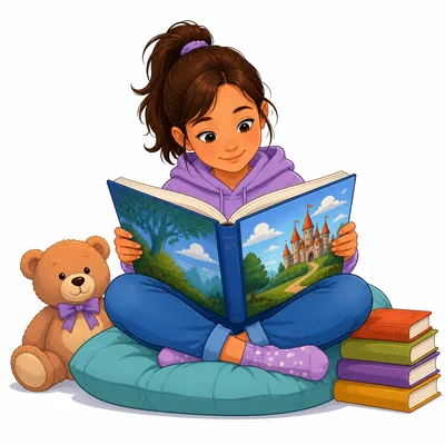 A child rereading a storybook.