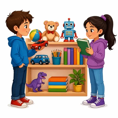 Two children politely choosing different things.