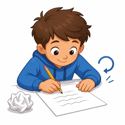 A child writes again on a fresh piece of paper.