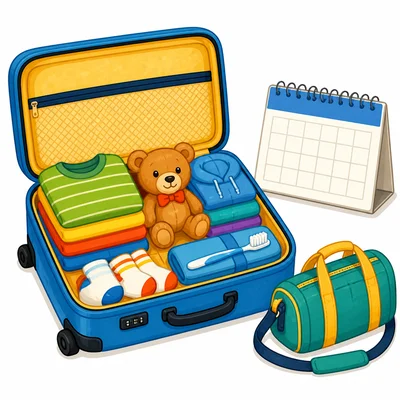 A suitcase is packed ahead of a trip with clothes and travel items.