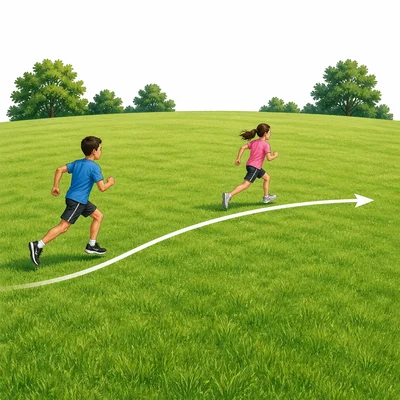 Children running across a grassy field.