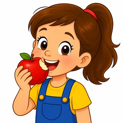 A girl eating an apple.