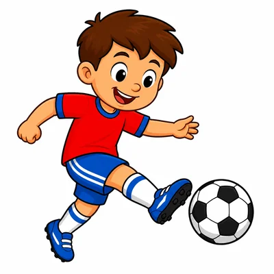 A boy kicking a soccer ball.
