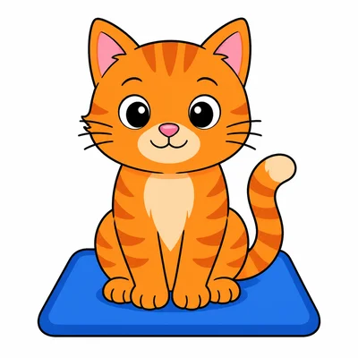 A cat sitting on a mat.