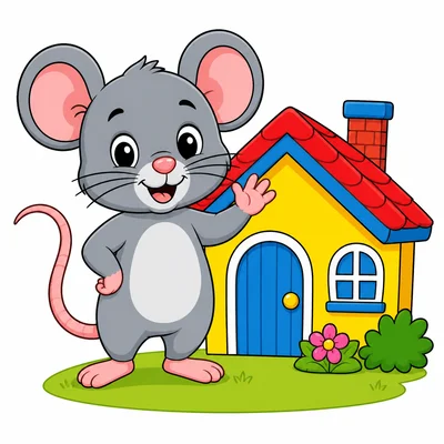 A mouse beside a house.