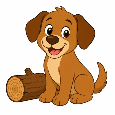 A dog sitting beside a log.