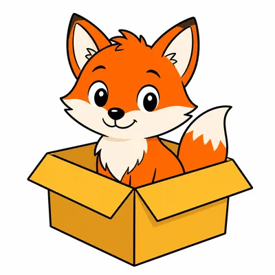 A fox sitting in a box