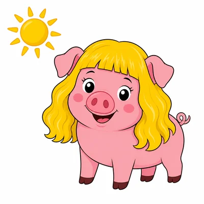 A pig wearing a wig under the sun
