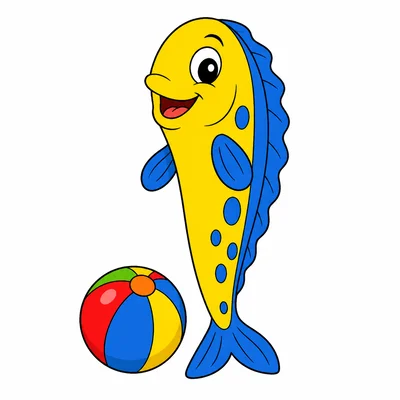 A tall fish beside a ball