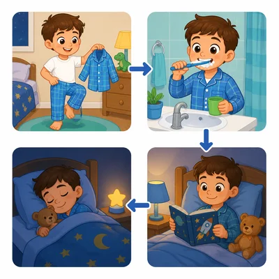 A child follows a bedtime routine.