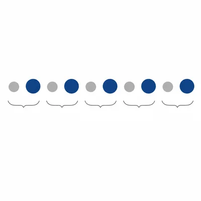 Diagram of five pairs of alternating weak and strong beats representing iambic pentameter.