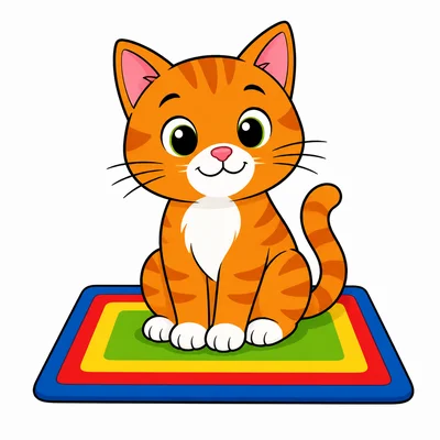 A cat sitting on a mat.