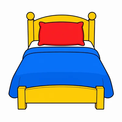 A bed with a blue blanket and red pillow