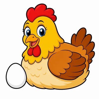 A hen beside an egg.