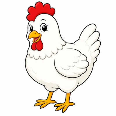 A cartoon hen standing.