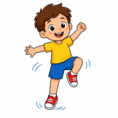 A child hopping on one foot.