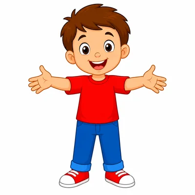A smiling child with open arms inviting someone closer.