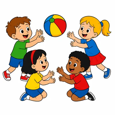 Children playing together with a ball.