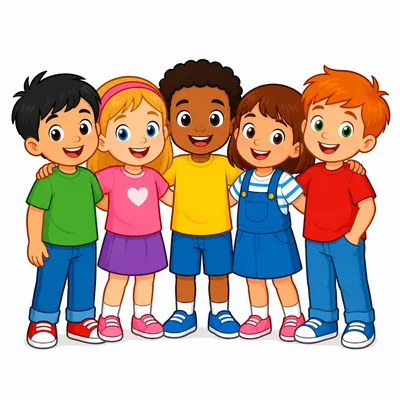 A group of smiling children standing together.