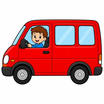 A child inside a red van.