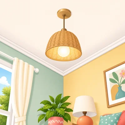 A room view showing the ceiling and a light fixture.