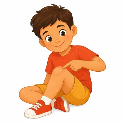 A child points to their knee.